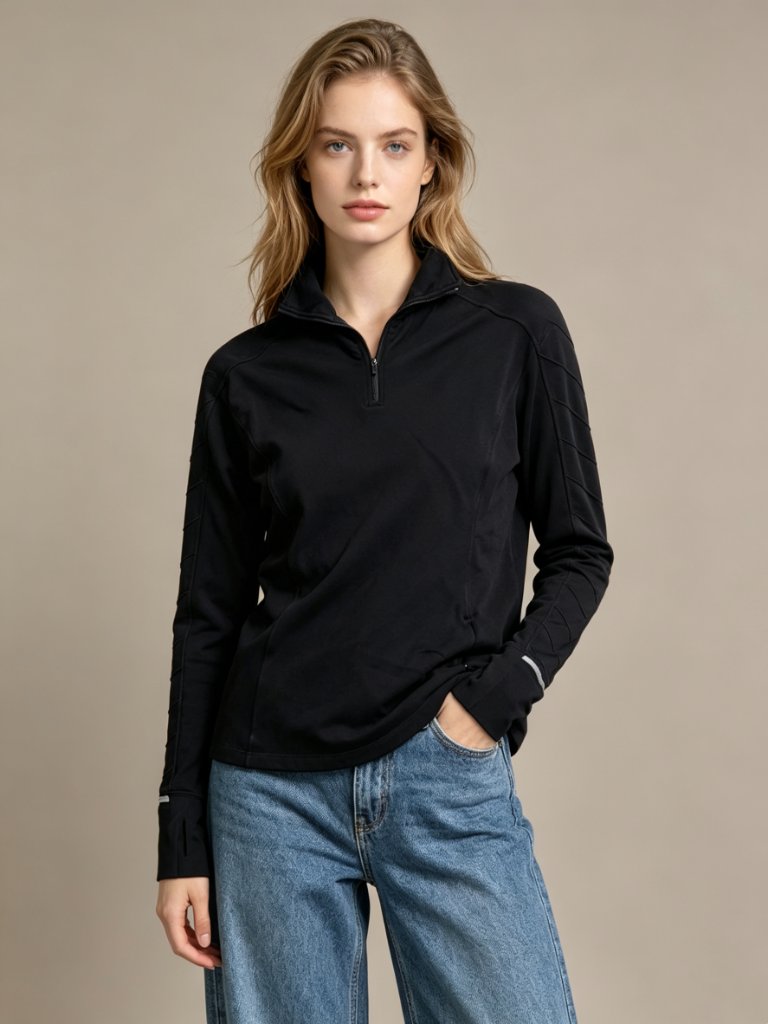 Lululemon 12 Running 1/2 1/4 Zip Pullover Mock Top Black Reflective Chevron